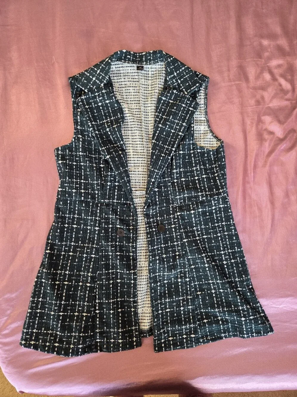 Women's Dark Green and White Tweed Skirt and Jacket Set - Size XL